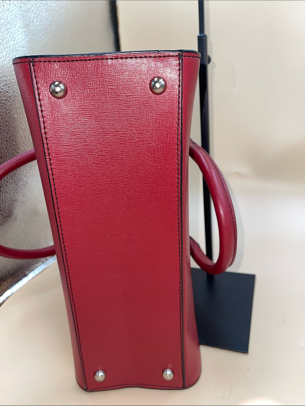Jack Georges Structured Classic Women's Saffiano Handbag in Deep Red - Picture 5 of 9